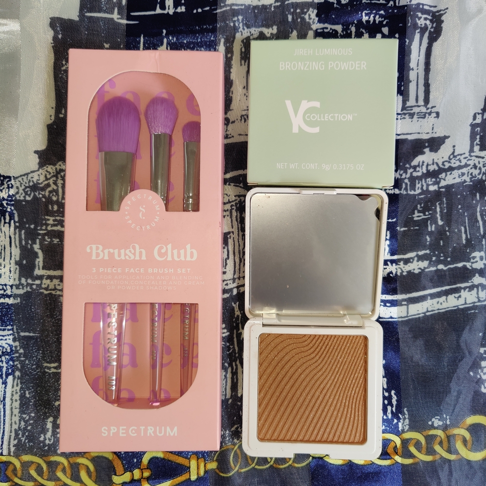 Spectrum Brush Club 3 Piece Face Brush Set & Jireh Luminous Bronzer in Provider